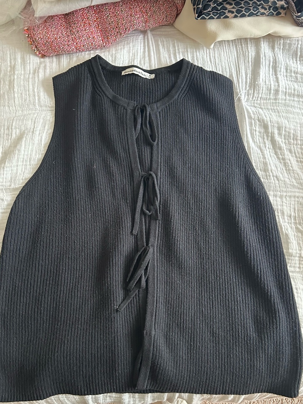 Abercrombie & Fitch Black Ribbed Tie-Front Tank